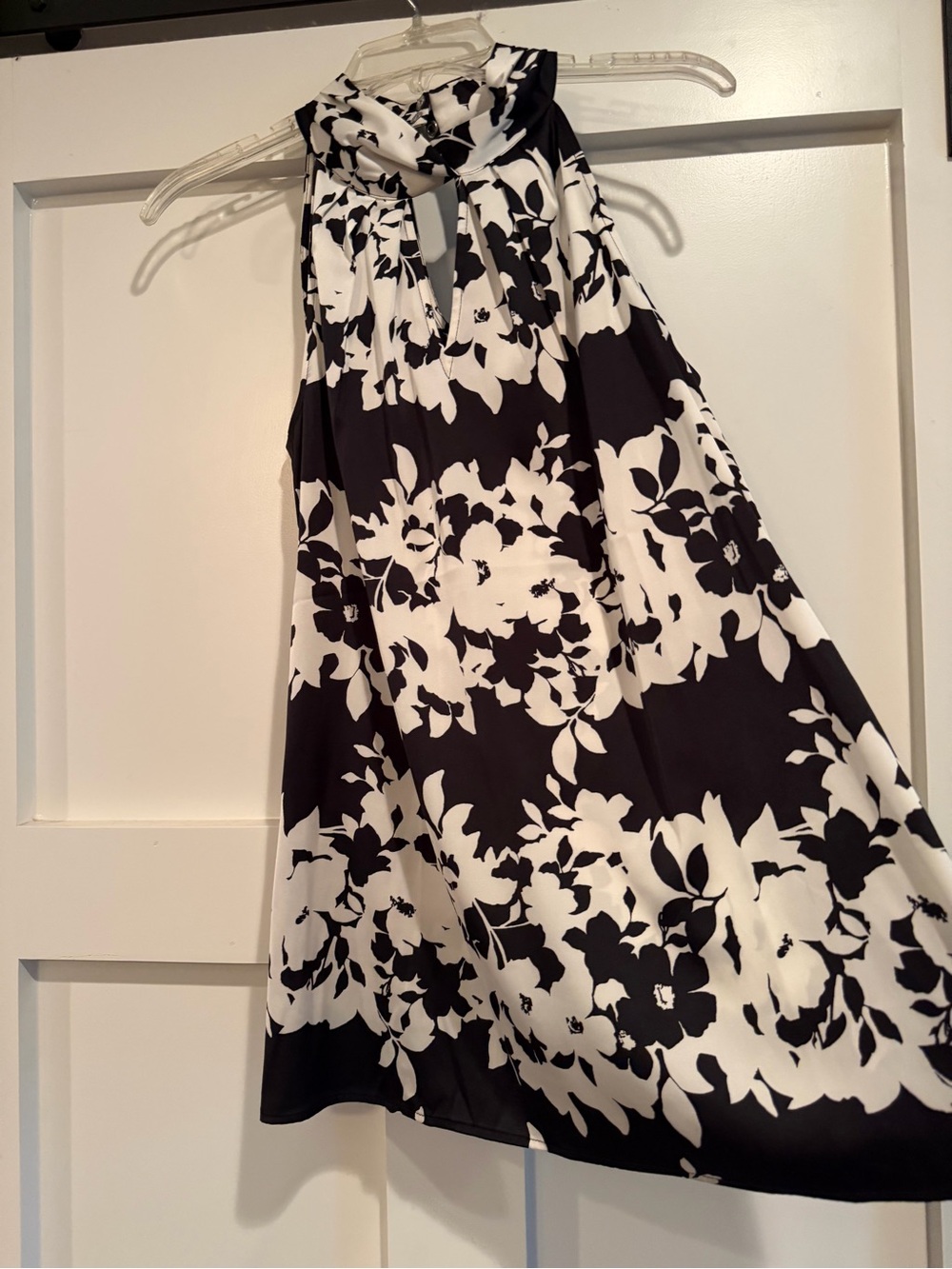 White House Black Market Black and White Floral Halter Blouse